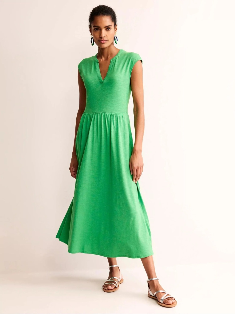 Boden Chloe V Neck Notch Dress Size 8P Green Lightweight Colorful